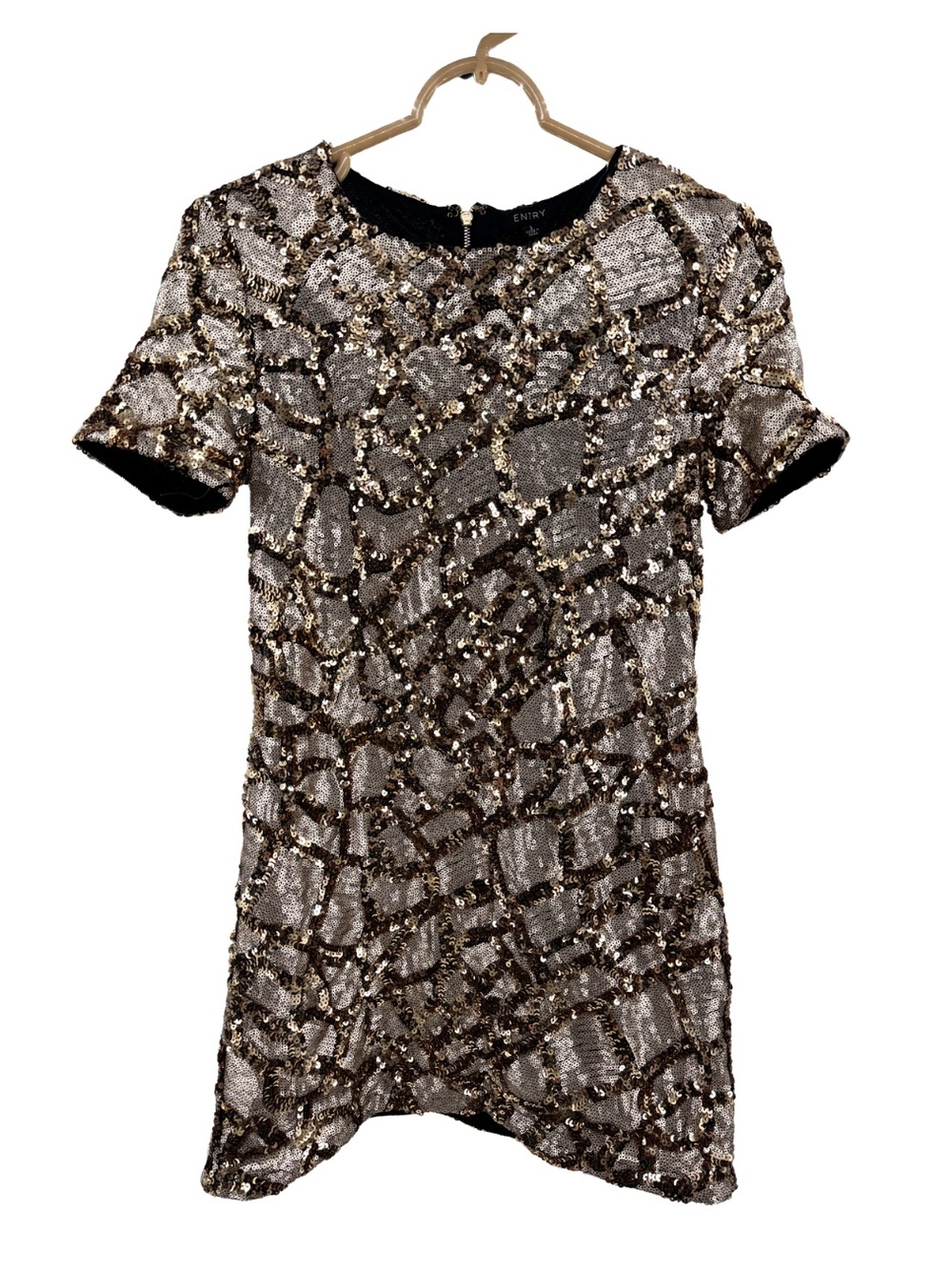 Entry Rose Gold Sequin mini dress S party event HOCO holiday